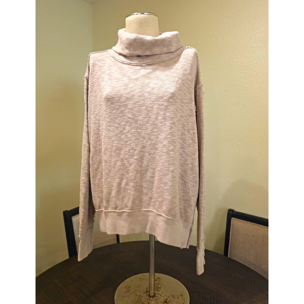 We The Free Beige Turtleneck Knit Pullover Sweater XS Oversized Raw Hem